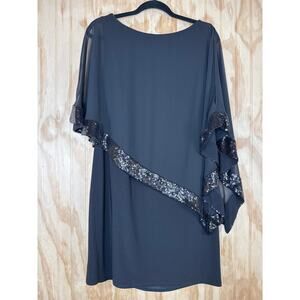 Xscape Women's Black Sequin Trim Dress Size 14 Party Cocktail Chiffon Capelet